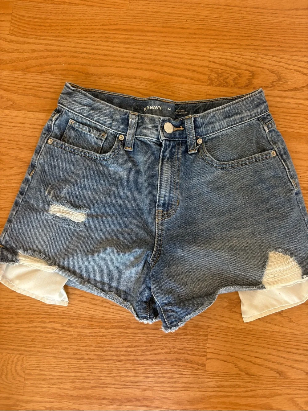 Old Navy Medium Blue Distressed Denim Shorts